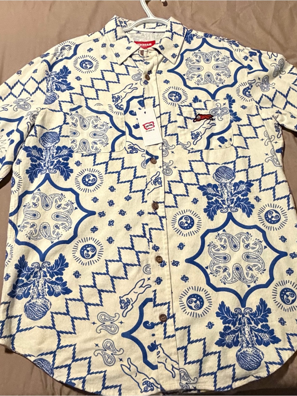 Icecream Blue & White Printed Button-Down Shirt
